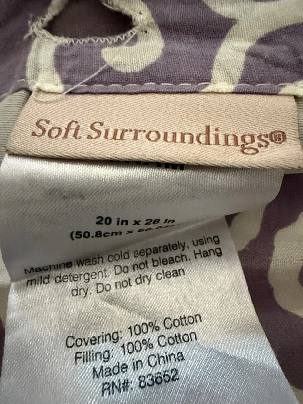 Soft Surroundings Lavender and Cream Patterned Pillow Cover